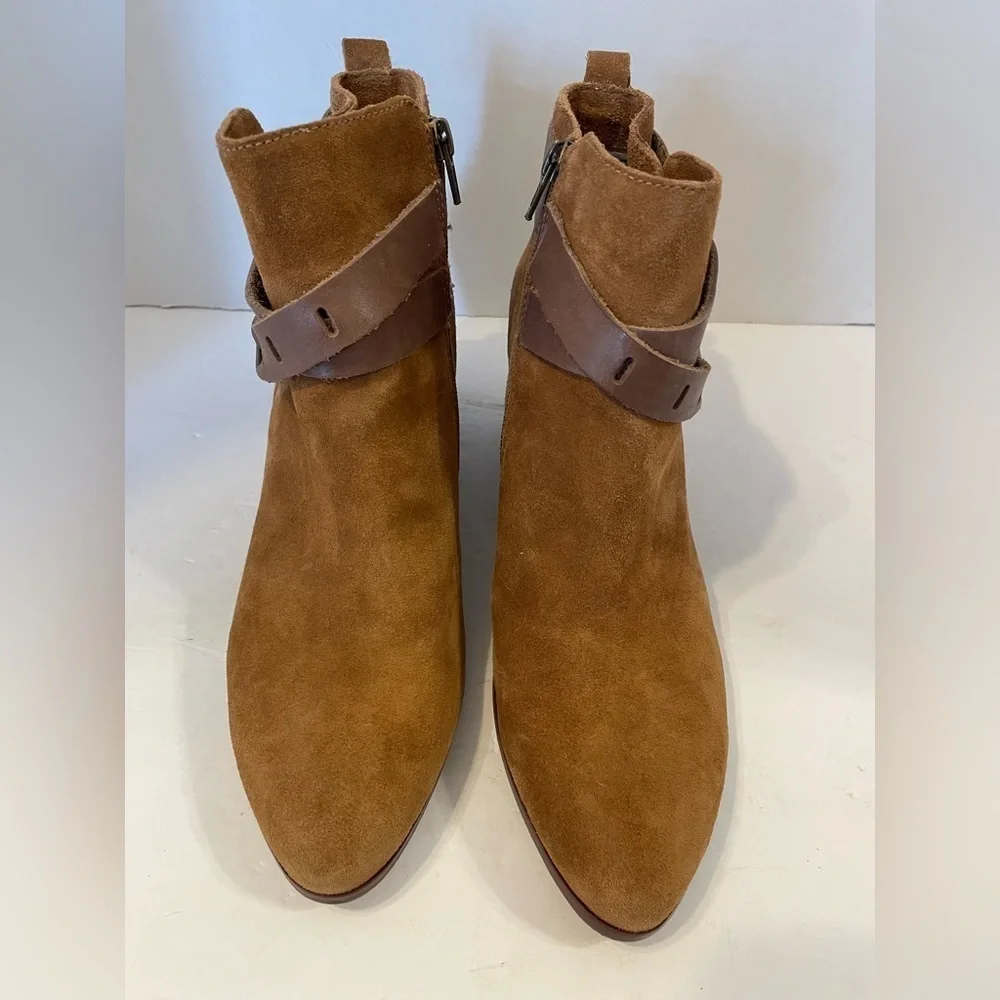 Nicole Brown Leather Suede Side Zip Bootie Shoes Size 10 M